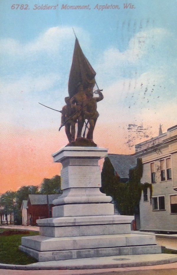 Postcard showing the Civil War Soldier’s Square Monument in Appleton, Wisconsin.