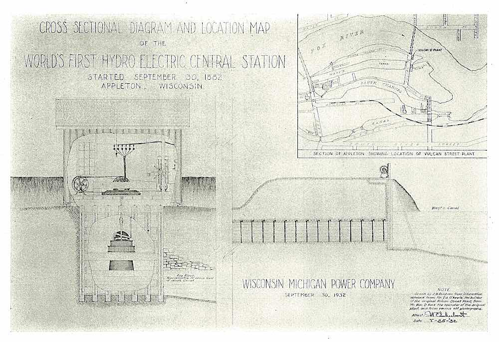 Vulcan Replica Drawing of the first hydroelectricity in Appleton, Wisconsin.